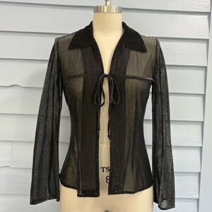 Vintage 90s Metallic Sheer Renee Lauren Tie Front Top